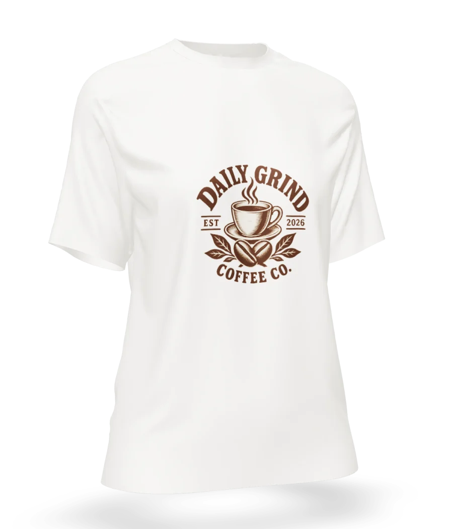 Daily Grind Coffee design on a natural boxy t-shirt