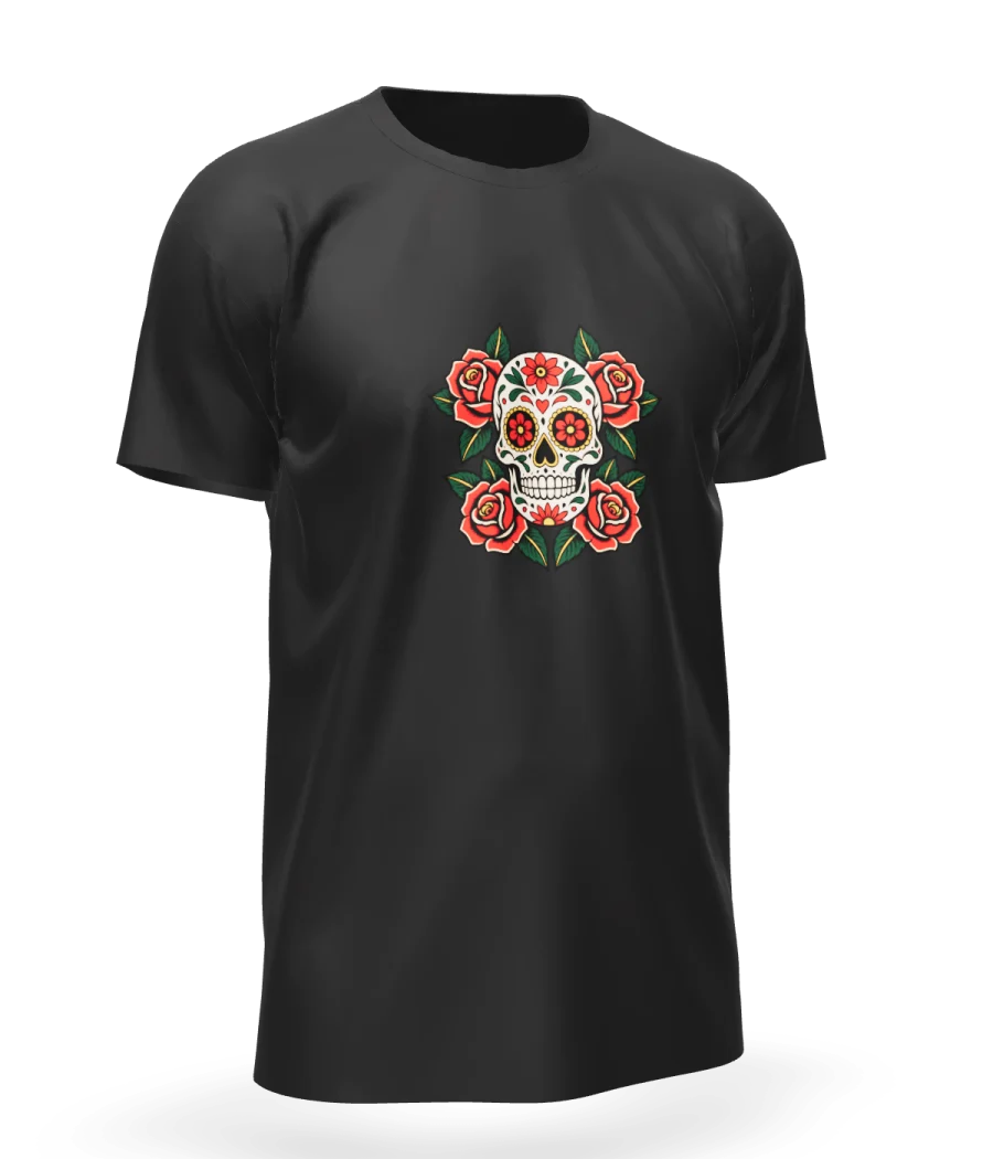 Floral Skull design on a black classic t-shirt